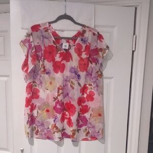 cabi #4347 Passion Blouse Sheer Floral Pleated Back Beautiful Size XXL EUC